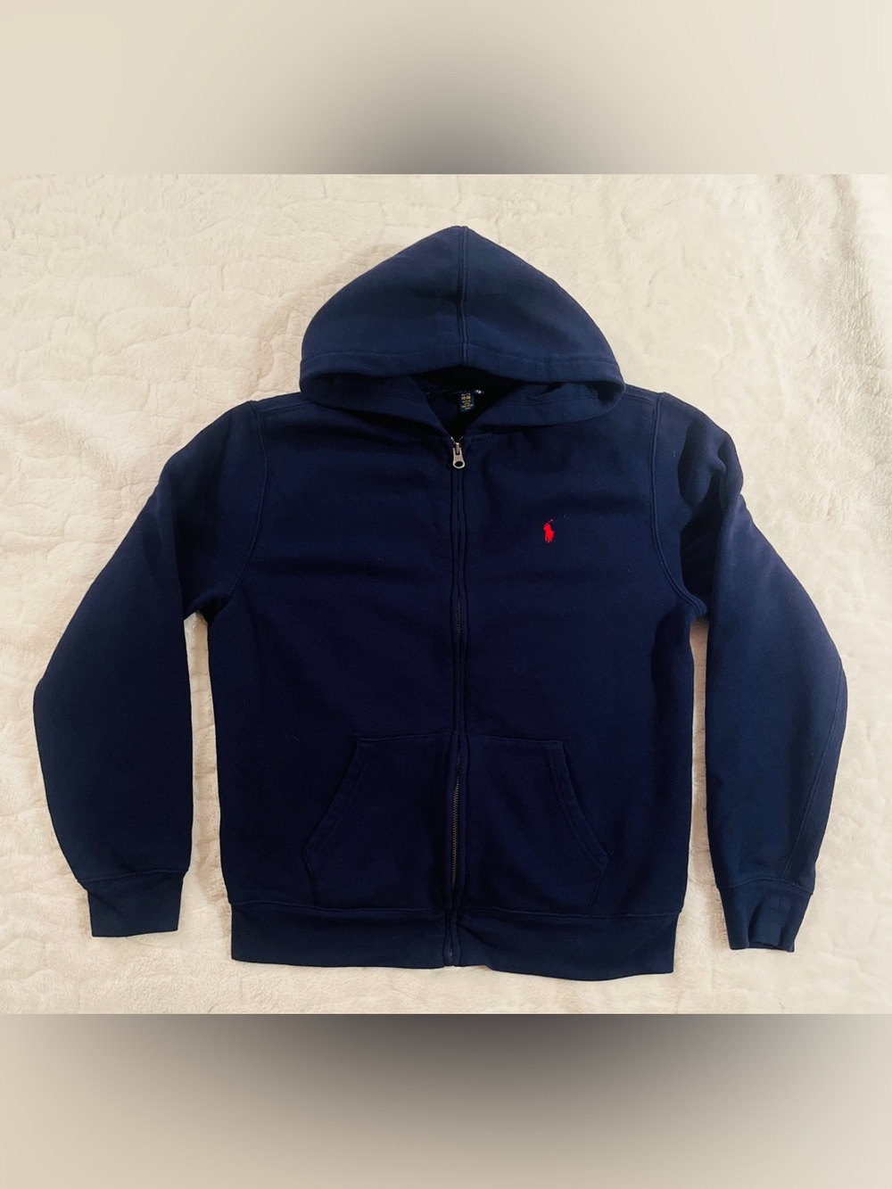 Polo Ralph Lauren Navy Zip Up fleece Hoodie Boys XL 18-20 (Fits Women S/M)